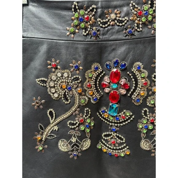 Nasty Gal Embellished Beaded Genuine Leather Mini Skirt - Picture 3 of 7